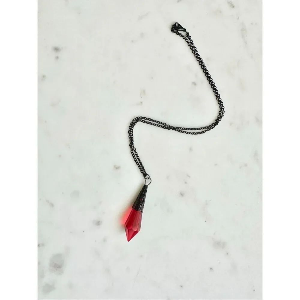 Blood red crystal style vampire dangle Halloween necklace